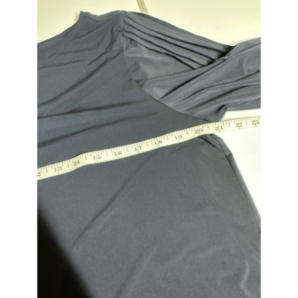 Women L Ann Taylor blue floral 3/4 sheer sleeve crew neck blouse top shirt work - Picture 7 of 10